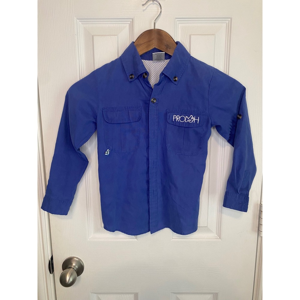 Prodoh Kids Original Fishing Shirt Boys Size 5 Blue Long Sleeve Vented UPF